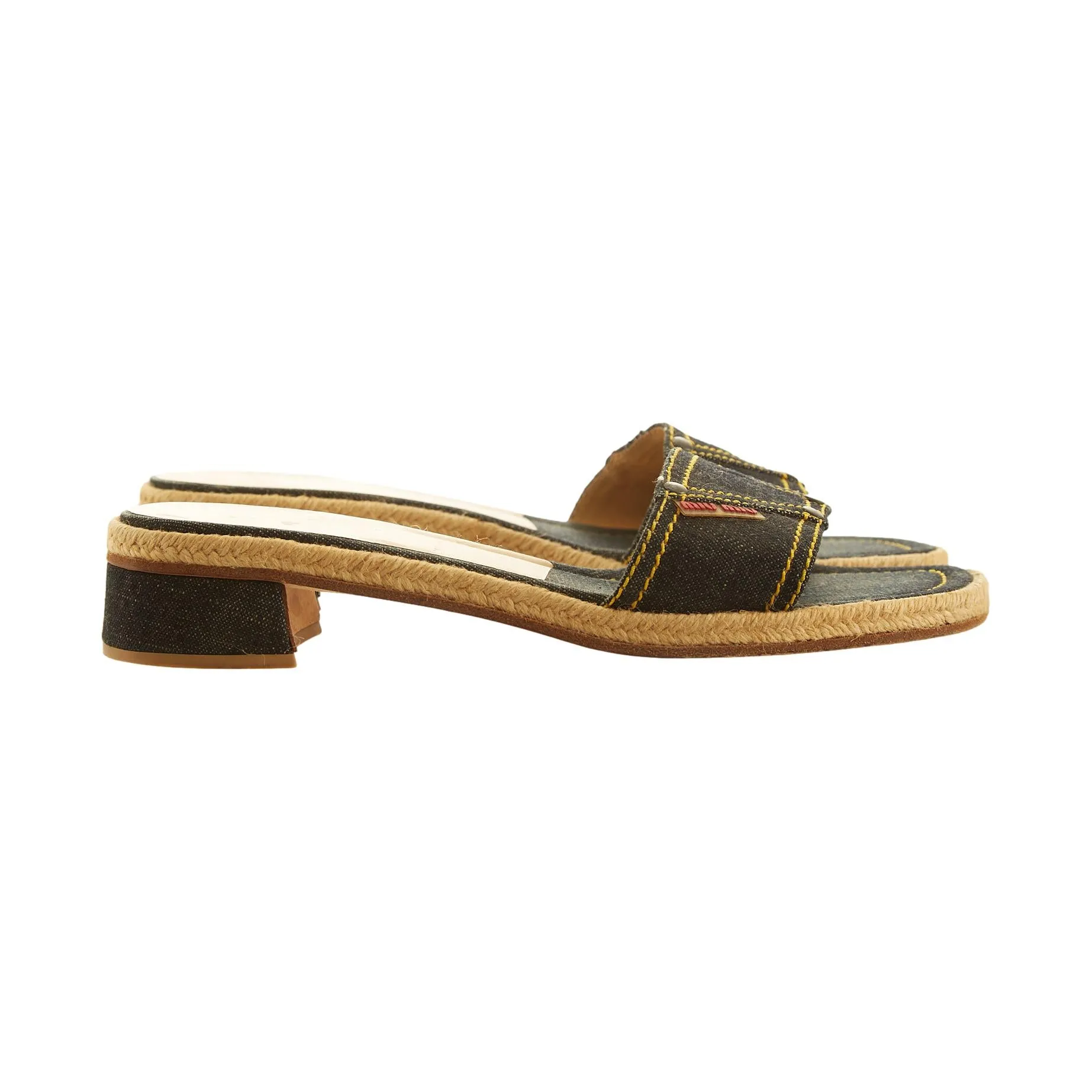 Miu Miu Denim Block Heel Sandals