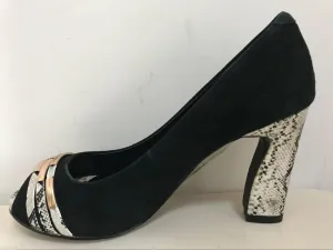 New black office lady sandals high heel women shoes suede lambskin square heel snake skin covered