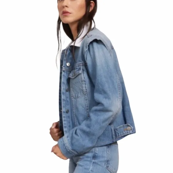 NEW Bldwn Avery Contrast Collar Denim Jacket