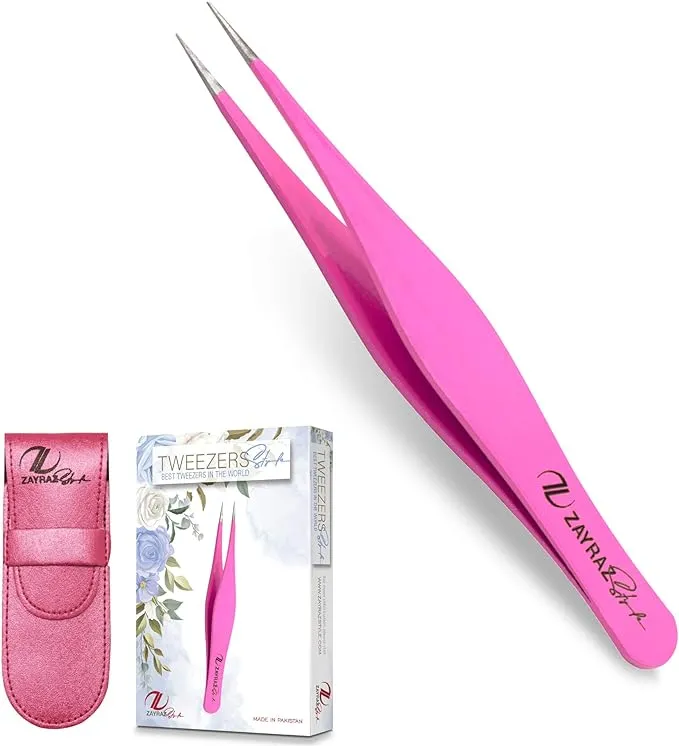 NEW Pointed Tweezers – Professional Pointed Blackhead Remover – Needle Point Tip Tweezers for ingrown hair and Best for Eyebrow Hair, Facial Hair Removal Stainless Steel Tweezers (Neon Pink)