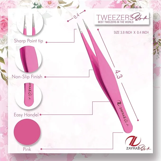 NEW Pointed Tweezers – Professional Pointed Blackhead Remover – Needle Point Tip Tweezers for ingrown hair and Best for Eyebrow Hair, Facial Hair Removal Stainless Steel Tweezers (Neon Pink)