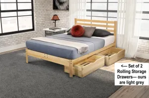 NEW Retails $189, KD Frames Under Bed Rolling Drawers, Ours are Light Grey! Offering storage, convenience, and beauty right at your platform bed