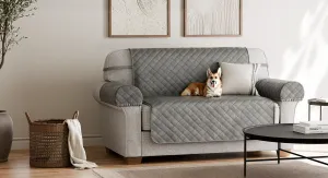 NEW Retails $40 SmartFit Plush 3-Piece Loveseat Furniture Cover, Grey, With Arm Covers