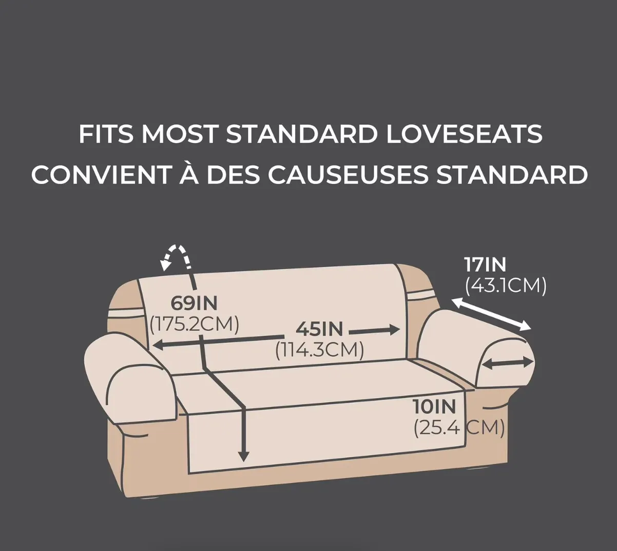 NEW Retails $40 SmartFit Plush 3-Piece Loveseat Furniture Cover, Grey, With Arm Covers