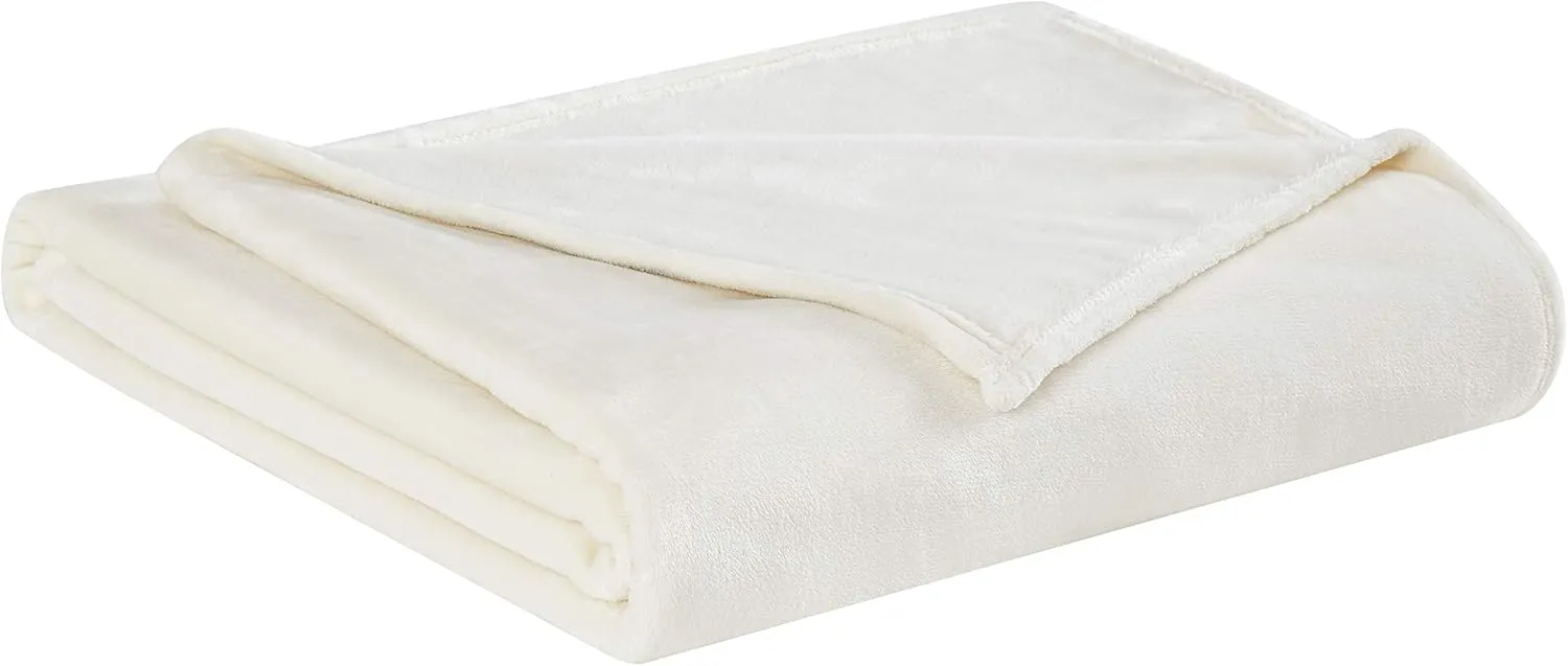 NEW Retails $46, Ultra Soft Velvet Plush Blanket in Ivory, 66" X 90", the ultimate bed/couch blanket
