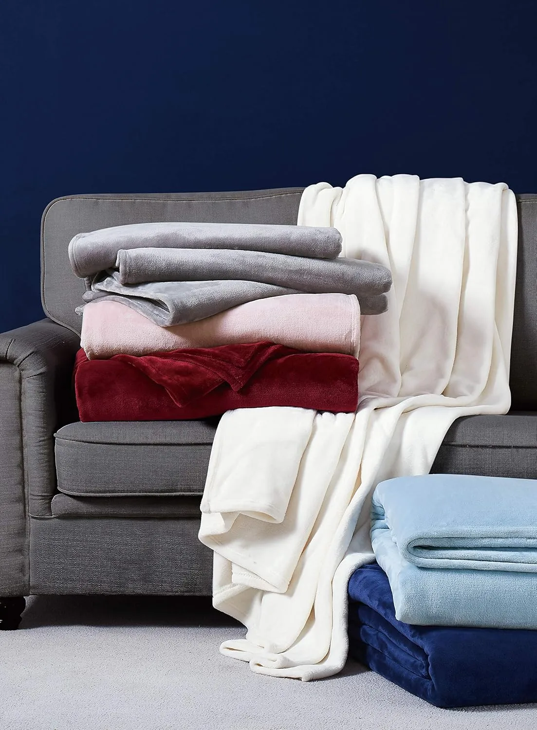 NEW Retails $46, Ultra Soft Velvet Plush Blanket in Ivory, 66" X 90", the ultimate bed/couch blanket
