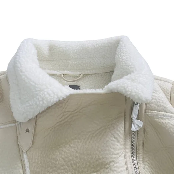 NEW Suede Sherpa Lined Winter Jacket Creamy White