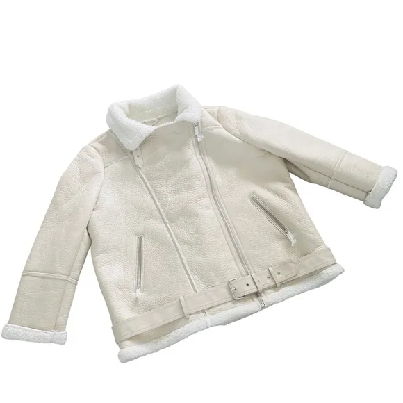 NEW Suede Sherpa Lined Winter Jacket Creamy White