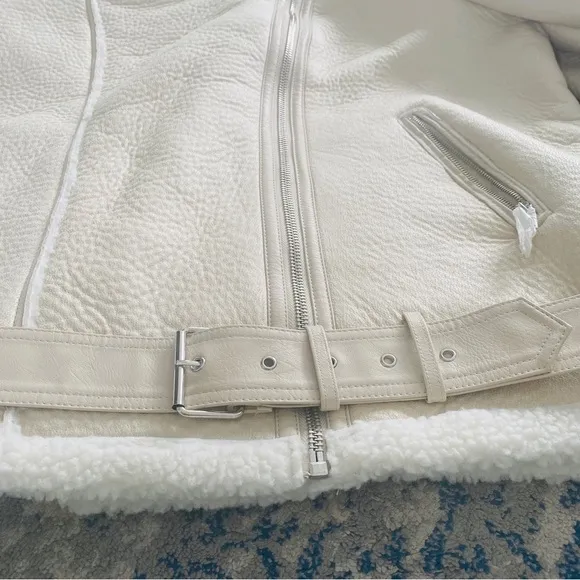 NEW Suede Sherpa Lined Winter Jacket Creamy White