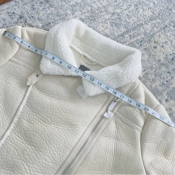 NEW Suede Sherpa Lined Winter Jacket Creamy White