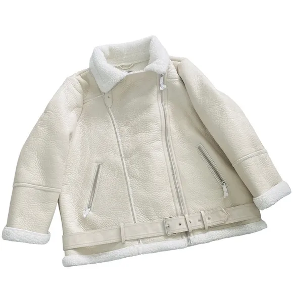 NEW Suede Sherpa Lined Winter Jacket Creamy White