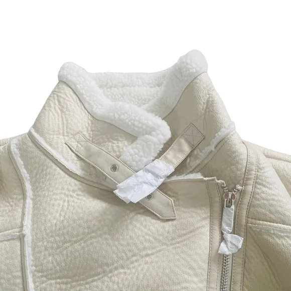 NEW Suede Sherpa Lined Winter Jacket Creamy White