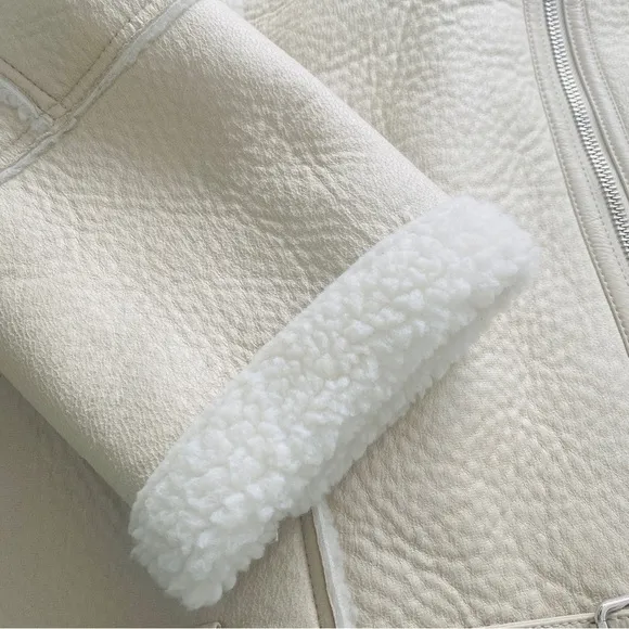 NEW Suede Sherpa Lined Winter Jacket Creamy White