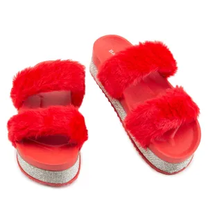 Nighttime-03 Double Band Fur Sandals