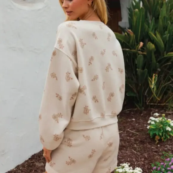 NWT Oat Collective Get Cozy Floral Matching Set - Size Medium - Sweatshirt &amp; Sho