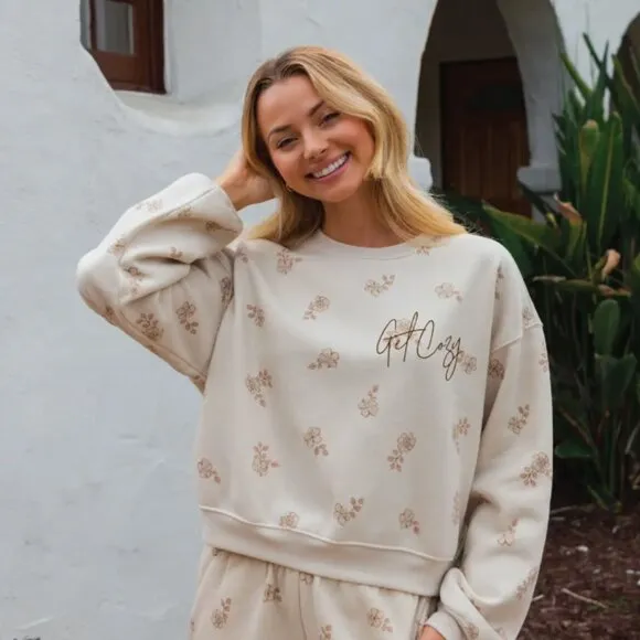 NWT Oat Collective Get Cozy Floral Matching Set - Size Medium - Sweatshirt &amp; Sho