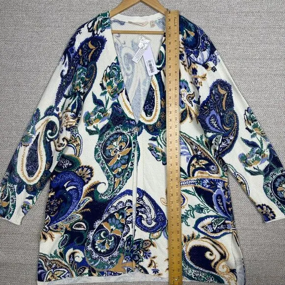 NWT Soft Surroundings Sz Cardigan Paisley Waffle Knit‎ Cotton Boho Beach Travel