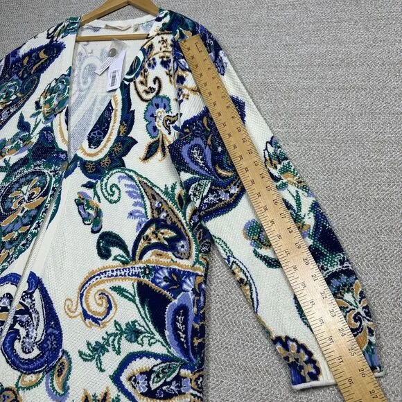 NWT Soft Surroundings Sz Cardigan Paisley Waffle Knit‎ Cotton Boho Beach Travel