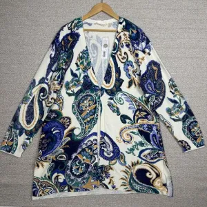 NWT Soft Surroundings Sz Cardigan Paisley Waffle Knit‎ Cotton Boho Beach Travel