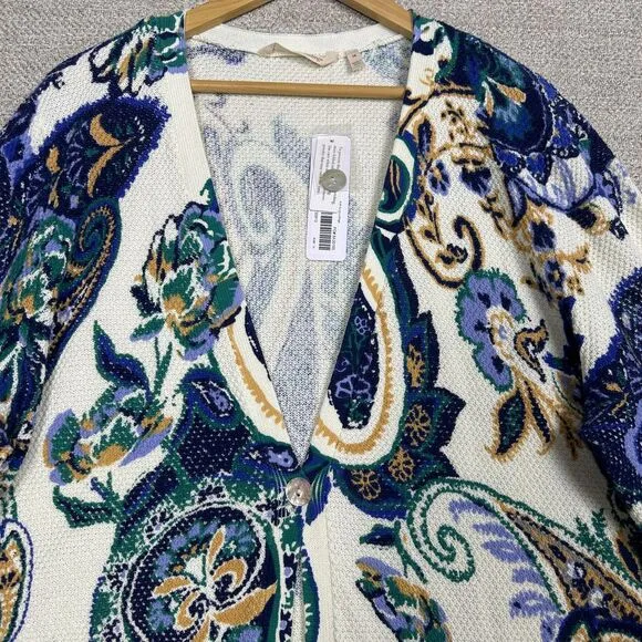 NWT Soft Surroundings Sz Cardigan Paisley Waffle Knit‎ Cotton Boho Beach Travel