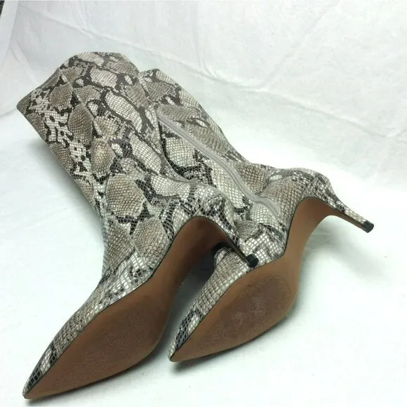 Paolo Snake Print Leather‎ Knee-High Boots Side Zipper Stiletto Heel Size 5M