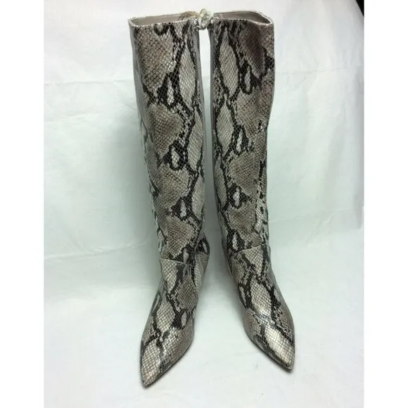 Paolo Snake Print Leather‎ Knee-High Boots Side Zipper Stiletto Heel Size 5M