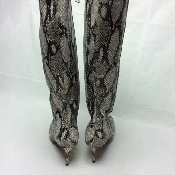 Paolo Snake Print Leather‎ Knee-High Boots Side Zipper Stiletto Heel Size 5M