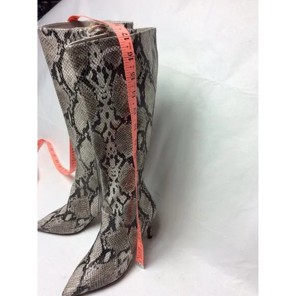 Paolo Snake Print Leather‎ Knee-High Boots Side Zipper Stiletto Heel Size 5M
