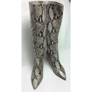 Paolo Snake Print Leather‎ Knee-High Boots Side Zipper Stiletto Heel Size 5M