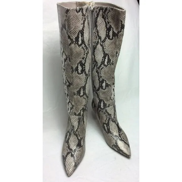 Paolo Snake Print Leather‎ Knee-High Boots Side Zipper Stiletto Heel Size 5M