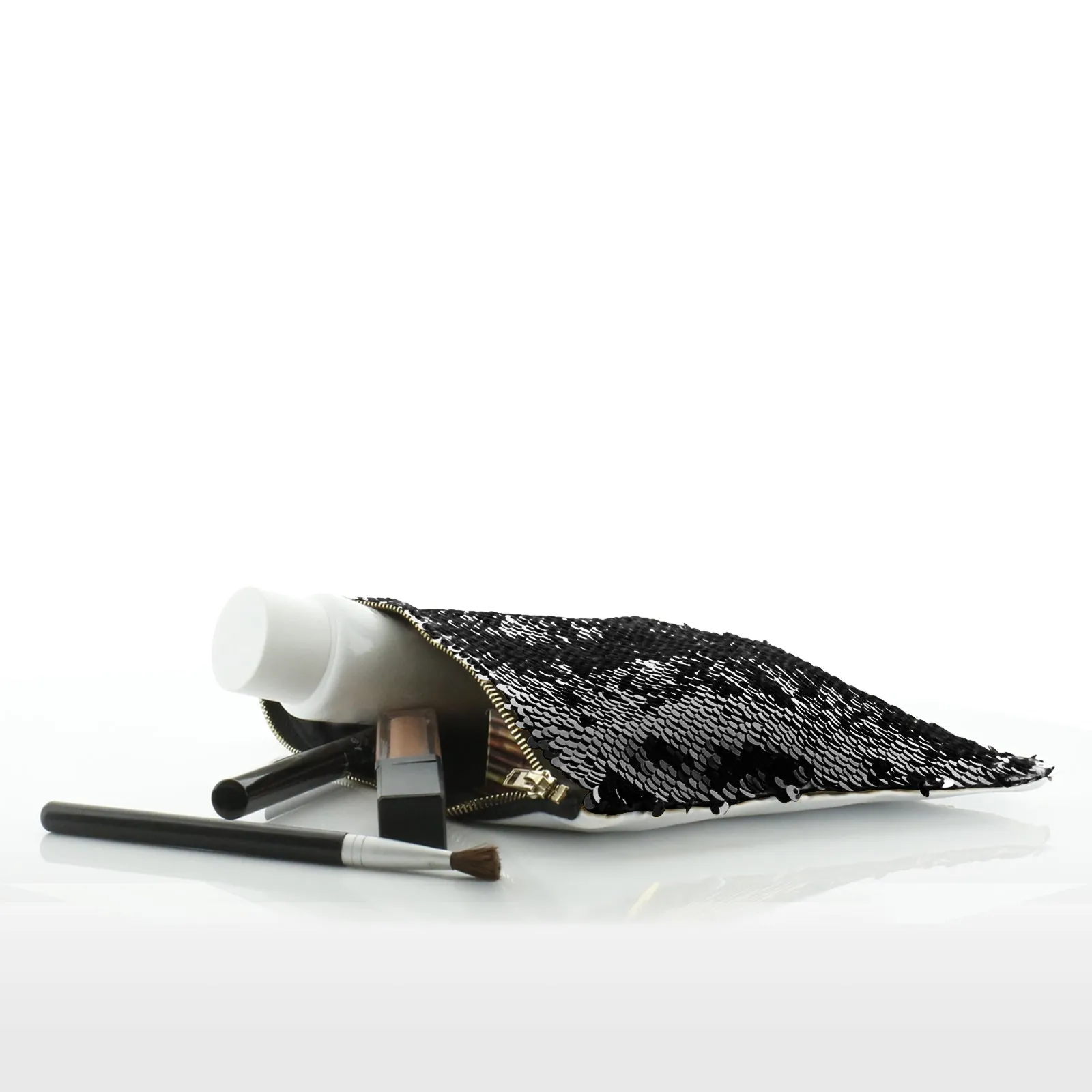 Personalised Sequin Zip Bag with Badger Feather Hat and Cute Text
