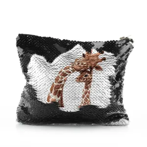 Personalised Sequin Zip Bag with Welcoming Text and Relaxing Mum and Baby Giraffes