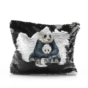 Personalised Sequin Zip Bag with Welcoming Text and Relaxing Mum and Baby Pandas