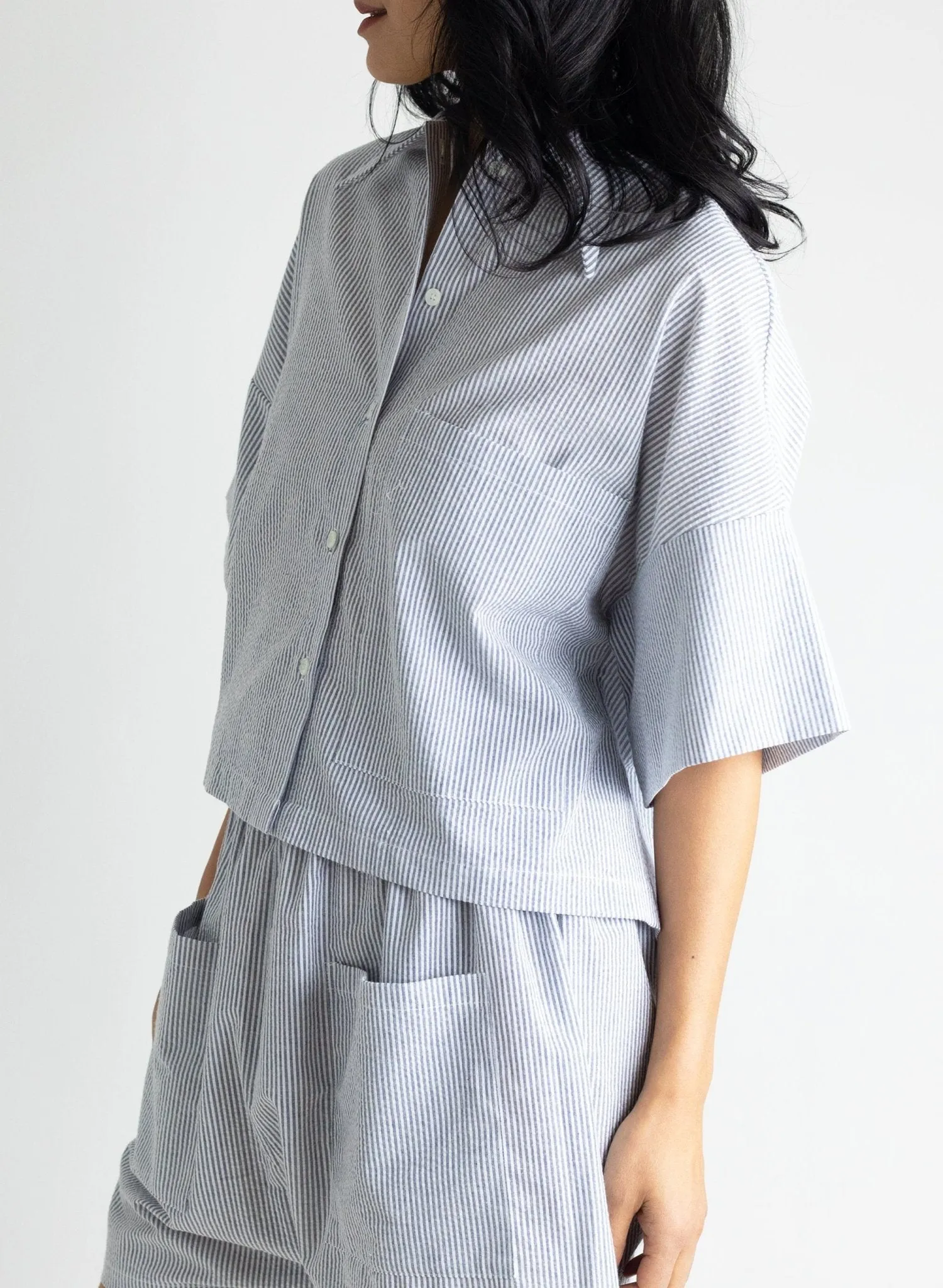Petite Chemise - Navy Seersucker