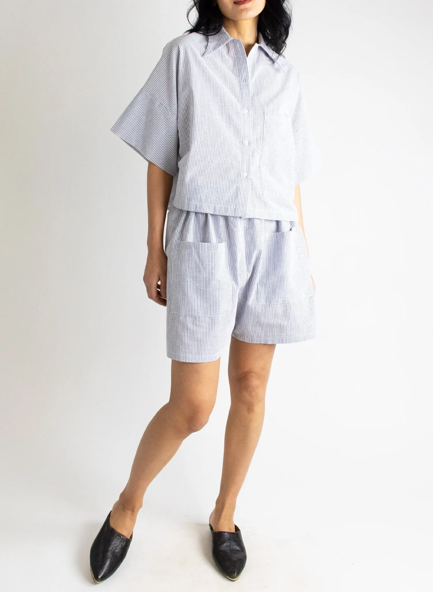 Petite Chemise - Navy Seersucker