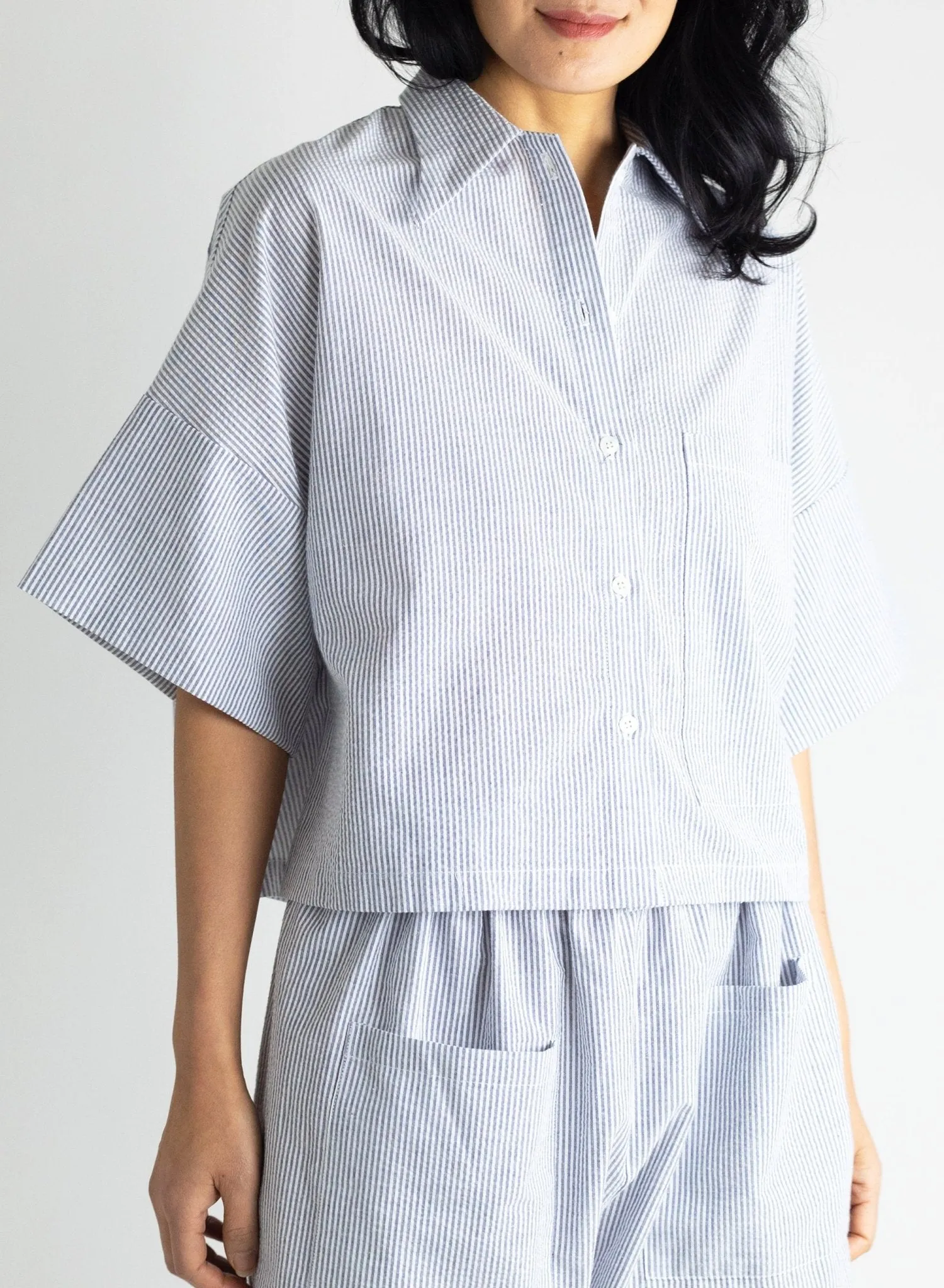 Petite Chemise - Navy Seersucker