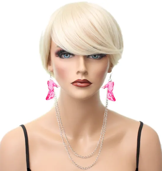 Pink Double Chain High Heel Necklace Earrings