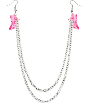 Pink Double Chain High Heel Necklace Earrings