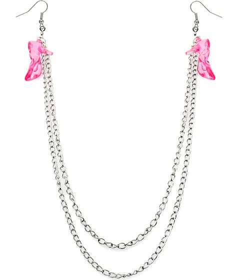 Pink Double Chain High Heel Necklace Earrings