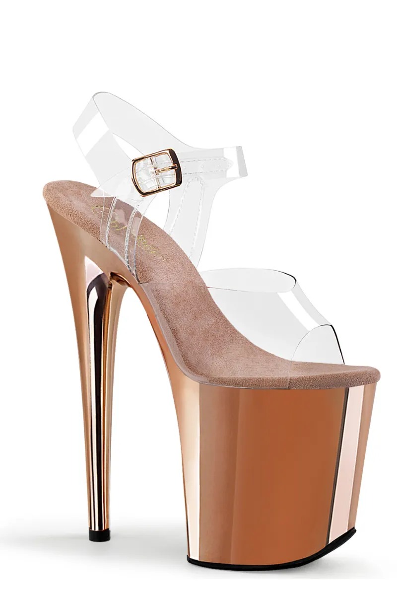 Pleaser USA Flamingo-808 Chrome 8inch Pleaser Stilettos - Rose Gold