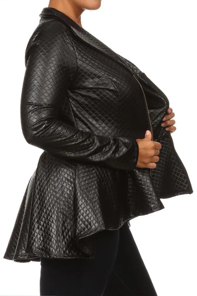 Plus Size Sexy Diamond Print Peplum Leather Top