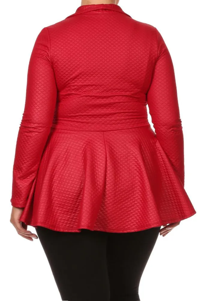 Plus Size Sexy Diamond Print Peplum Leather Top