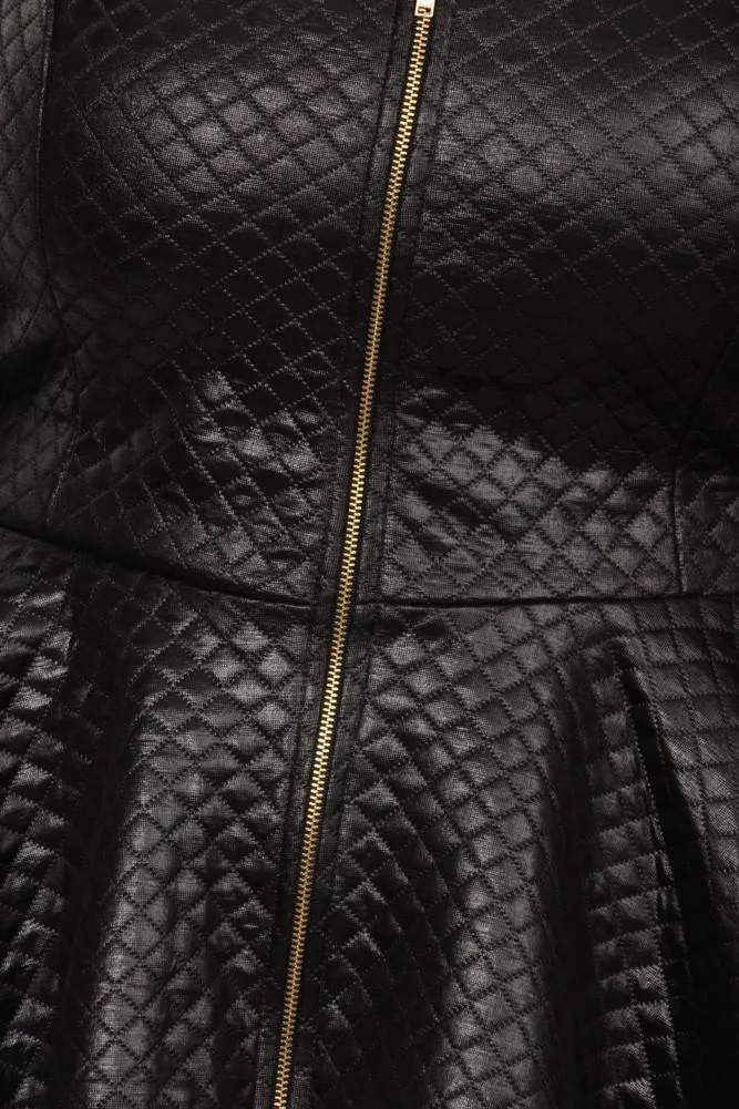 Plus Size Sexy Diamond Print Peplum Leather Top