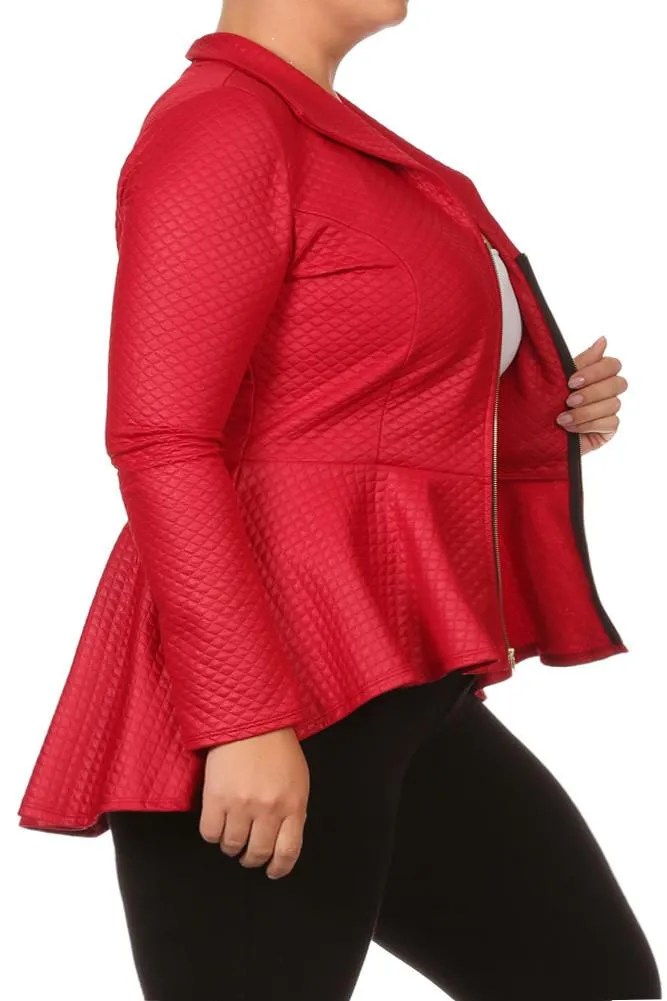 Plus Size Sexy Diamond Print Peplum Leather Top