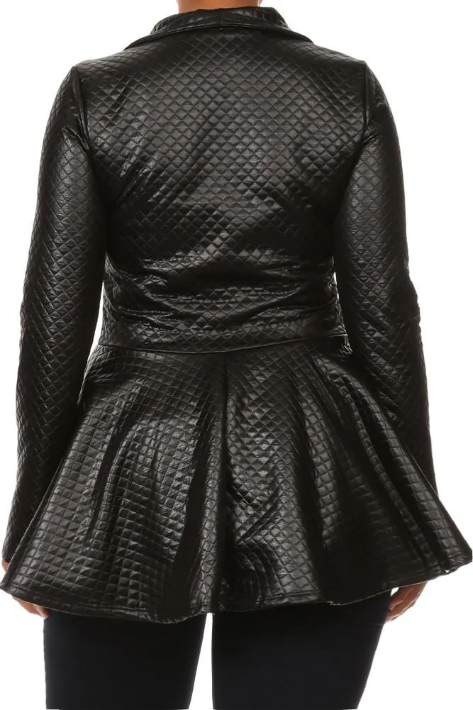 Plus Size Sexy Diamond Print Peplum Leather Top