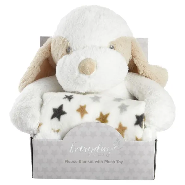 Plush White Baby Fleece Blanket with Puppy