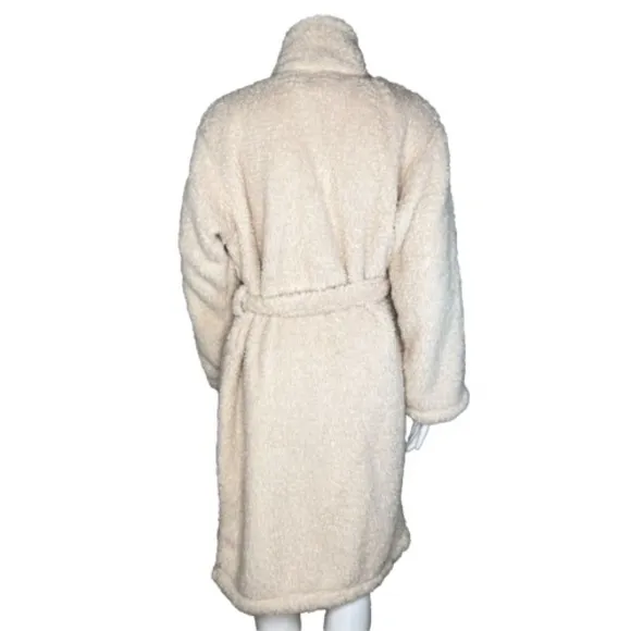 Pottery Barn Robe Womens Medium Teddy Bear Fleece Plush Cozy Bath Lounging
