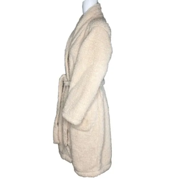 Pottery Barn Robe Womens Medium Teddy Bear Fleece Plush Cozy Bath Lounging