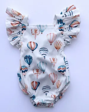 PREORDER! Shiloh Ruffle Back Romper - Hot Air Ballons
