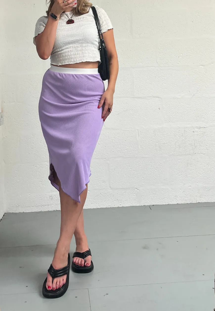 PURPLE/BROWN REVERSIBLE POINTED HEM SKIRT